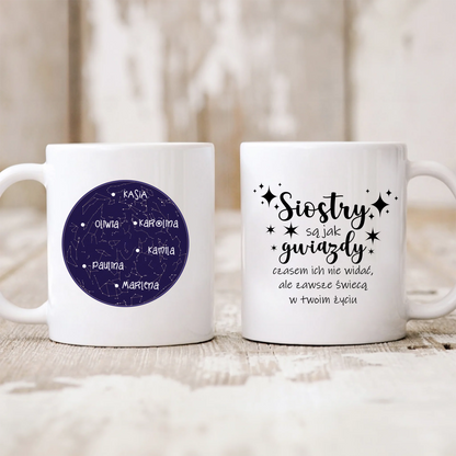 Kubek personalizowany dla sióstr SIOSTRY SĄ JAK GWIAZDY | motyw z konseltacją #503