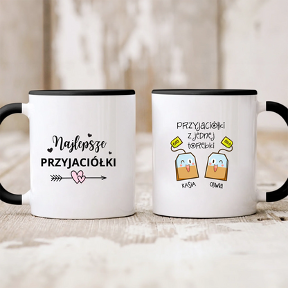 Kubek personalizowany dla przyjaciółek PRZYJACIÓŁKI Z JEDNEJ TOREBKI | zabawny motyw z herbatą #501