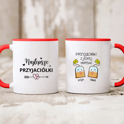 Kubek personalizowany dla przyjaciółek PRZYJACIÓŁKI Z JEDNEJ TOREBKI | zabawny motyw z herbatą #501