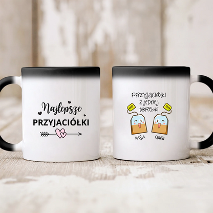 Kubek personalizowany dla przyjaciółek PRZYJACIÓŁKI Z JEDNEJ TOREBKI | zabawny motyw z herbatą #501