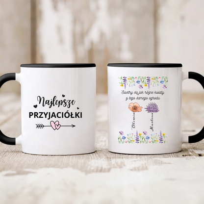 Kubek personalizowany dla przyjaciółek SIOSTRY SĄ JAK RÓŻNE KWIATY | motyw z kwiatami #507