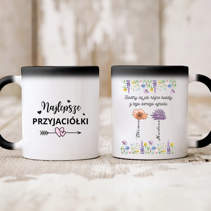 Kubek personalizowany dla przyjaciółek SIOSTRY SĄ JAK RÓŻNE KWIATY | motyw z kwiatami #507