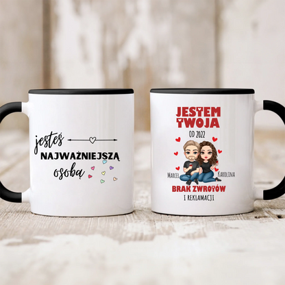 Kubek personalizowany dla par JESTEM TWOJA OD BRAK ZWROTÓW | zabawny motyw na rocznice #241