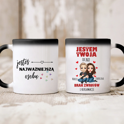 Kubek personalizowany dla par JESTEM TWOJA OD BRAK ZWROTÓW | zabawny motyw na rocznice #241