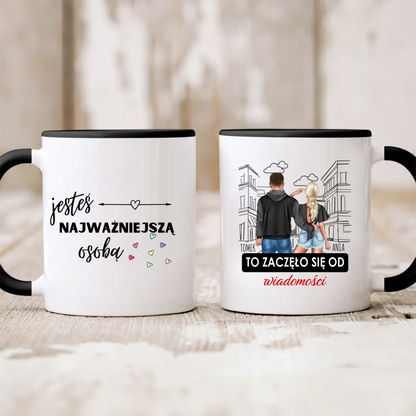 Kubek personalizowany dla par TO ZACZĘŁO SIĘ OD WIADOMOŚCI | romantyczny motyw #245