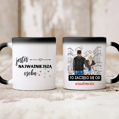 Kubek personalizowany dla par TO ZACZĘŁO SIĘ OD WIADOMOŚCI | romantyczny motyw #245