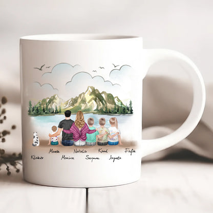 Kubek personalizowany dla rodziny z pupilami | motyw z jeziorem