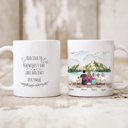 Kubek personalizowany dla rodziny z pupilami | motyw z jeziorem