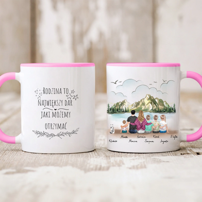 Kubek personalizowany dla rodziny z pupilami | motyw z jeziorem