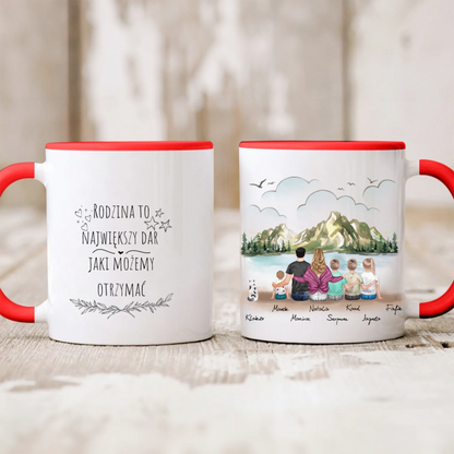 Kubek personalizowany dla rodziny z pupilami | motyw z jeziorem