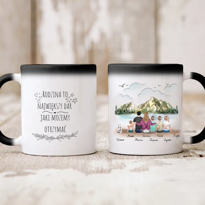 Kubek personalizowany dla rodziny z pupilami | motyw z jeziorem