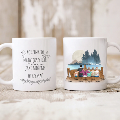Kubek personalizowany dla rodziny z pupilami | motyw z jeziorem w lesie #Jezioro