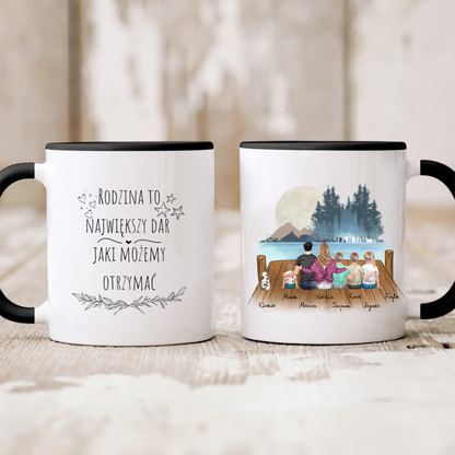 Kubek personalizowany dla rodziny z pupilami | motyw z jeziorem w lesie #Jezioro