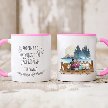 Kubek personalizowany dla rodziny z pupilami | motyw z jeziorem w lesie #Jezioro