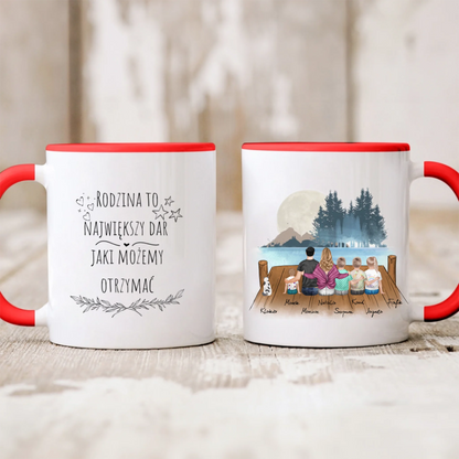 Kubek personalizowany dla rodziny z pupilami | motyw z jeziorem w lesie #Jezioro