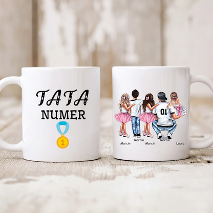 Kubek personalizowany dla taty i dzieci TATA NUMER 1 | z personalizacją imion #P29