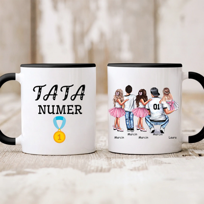 Kubek personalizowany dla taty i dzieci TATA NUMER 1 | z personalizacją imion #P29