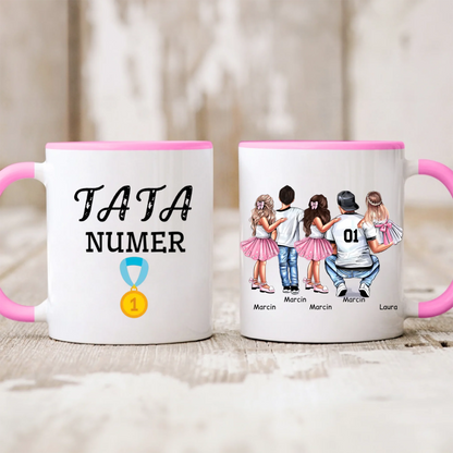 Kubek personalizowany dla taty i dzieci TATA NUMER 1 | z personalizacją imion #P29