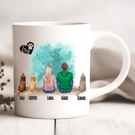 Kubek personalizowany - kubieta lub mężczyzna + 1-3 psy #P43