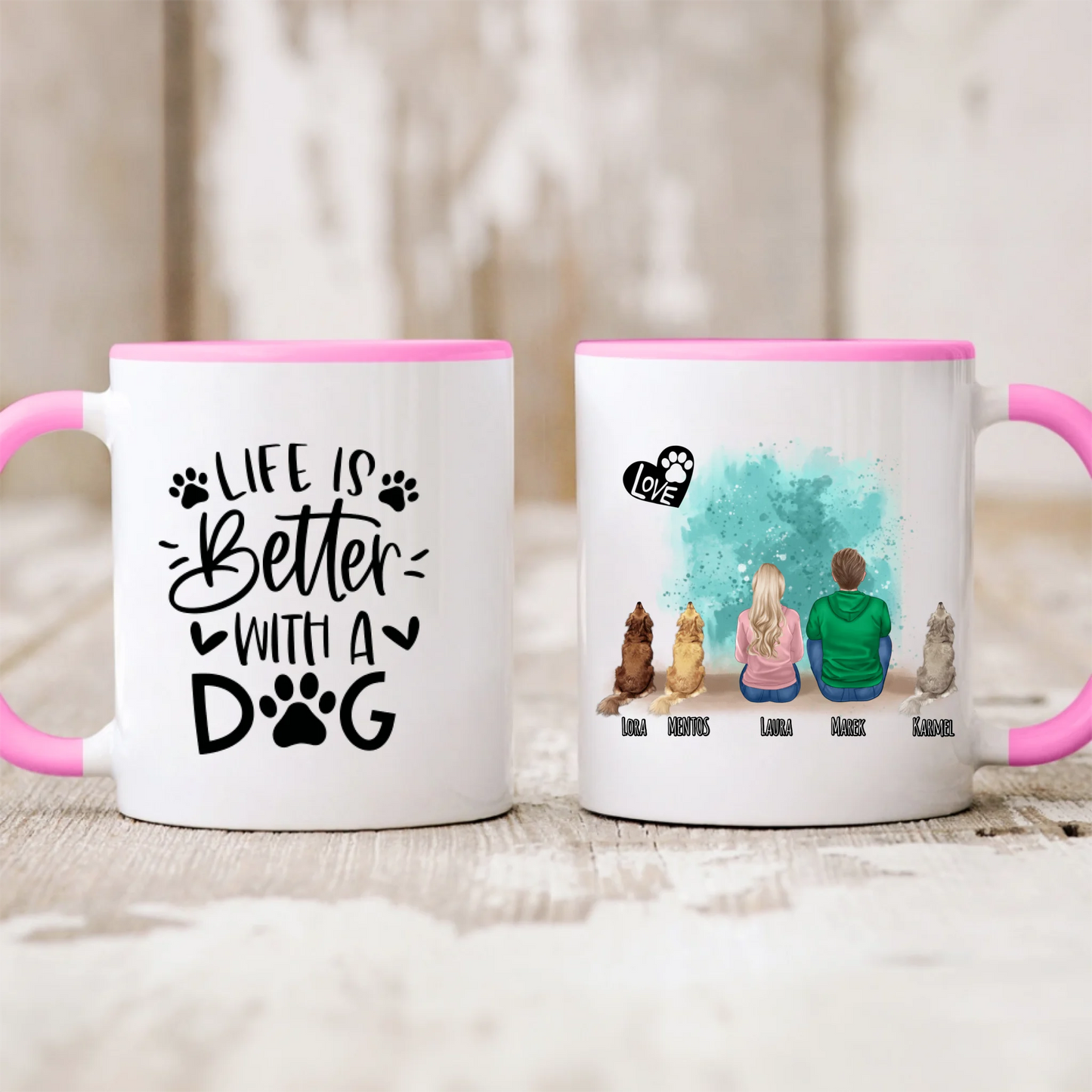 Kubek personalizowany - kubieta lub mężczyzna + 1-3 psy #P43