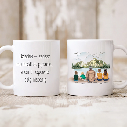 Kubek personalizowany dla dziadka z wnukami | motyw z jeziorem #39