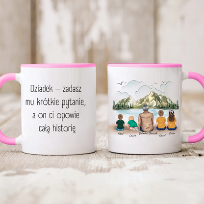 Kubek personalizowany dla dziadka z wnukami | motyw z jeziorem #39