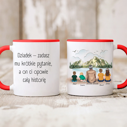Kubek personalizowany dla dziadka z wnukami | motyw z jeziorem #39