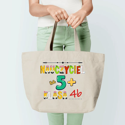 Torba personalizowana dla nauczyciela NAUCZYCIEL NA 5+ | motyw szkolny #404