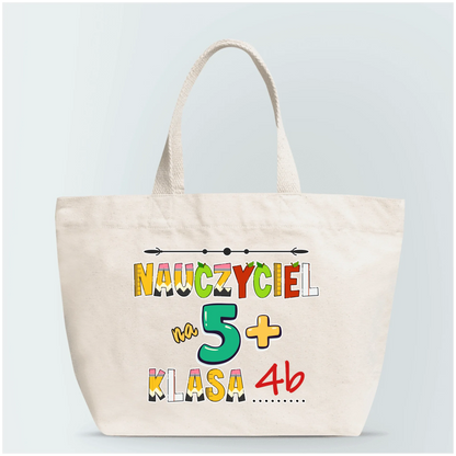 Torba personalizowana dla nauczyciela NAUCZYCIEL NA 5+ | motyw szkolny #404