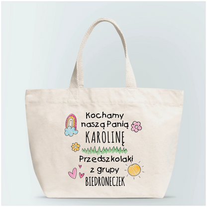 Torba personalizowana dla nauczyciela KOCHAMY NASZĄ PANIĄ | motyw szkolny #406