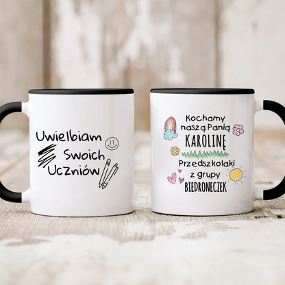Kubek personalizowany dla nauczyciela KOCHAMY NASZĄ PANIĄ PRZEDSZKOLI Z GRUPY | z personalizacją nazwy grupy #156