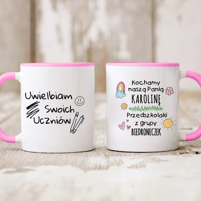Kubek personalizowany dla nauczyciela KOCHAMY NASZĄ PANIĄ PRZEDSZKOLI Z GRUPY | z personalizacją nazwy grupy #156