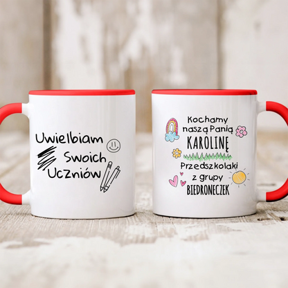 Kubek personalizowany dla nauczyciela KOCHAMY NASZĄ PANIĄ PRZEDSZKOLI Z GRUPY | z personalizacją nazwy grupy #156