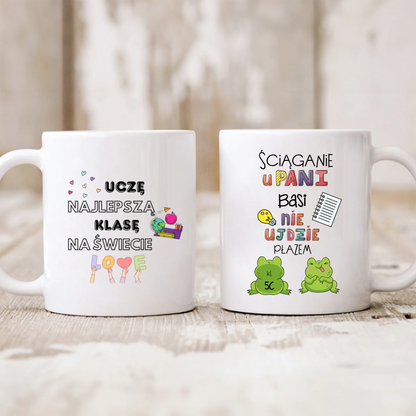 Kubek personalizowany dla nauczyciela ŚCIĄGANIE NIE UJDZIE PŁAZEM | zabawny motyw z żabami #157