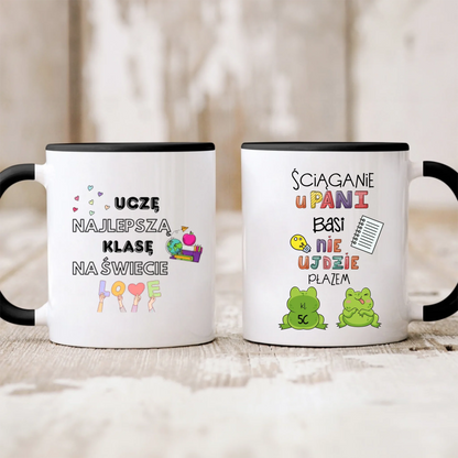 Kubek personalizowany dla nauczyciela ŚCIĄGANIE NIE UJDZIE PŁAZEM | zabawny motyw z żabami #157