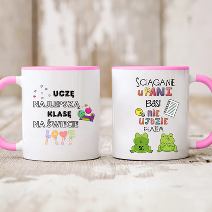 Kubek personalizowany dla nauczyciela ŚCIĄGANIE NIE UJDZIE PŁAZEM | zabawny motyw z żabami #157