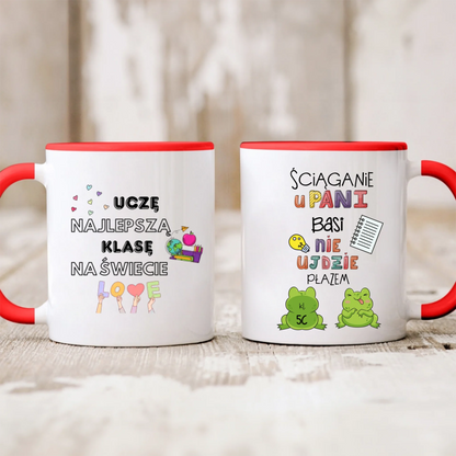 Kubek personalizowany dla nauczyciela ŚCIĄGANIE NIE UJDZIE PŁAZEM | zabawny motyw z żabami #157