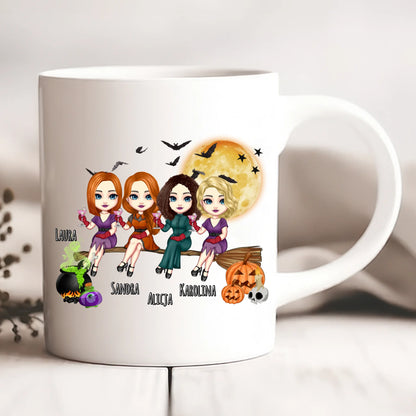 Halloweenowy kubek personalizowany dla przyjaciółek | motyw z wiedźmami z personalizacją imion #H4
