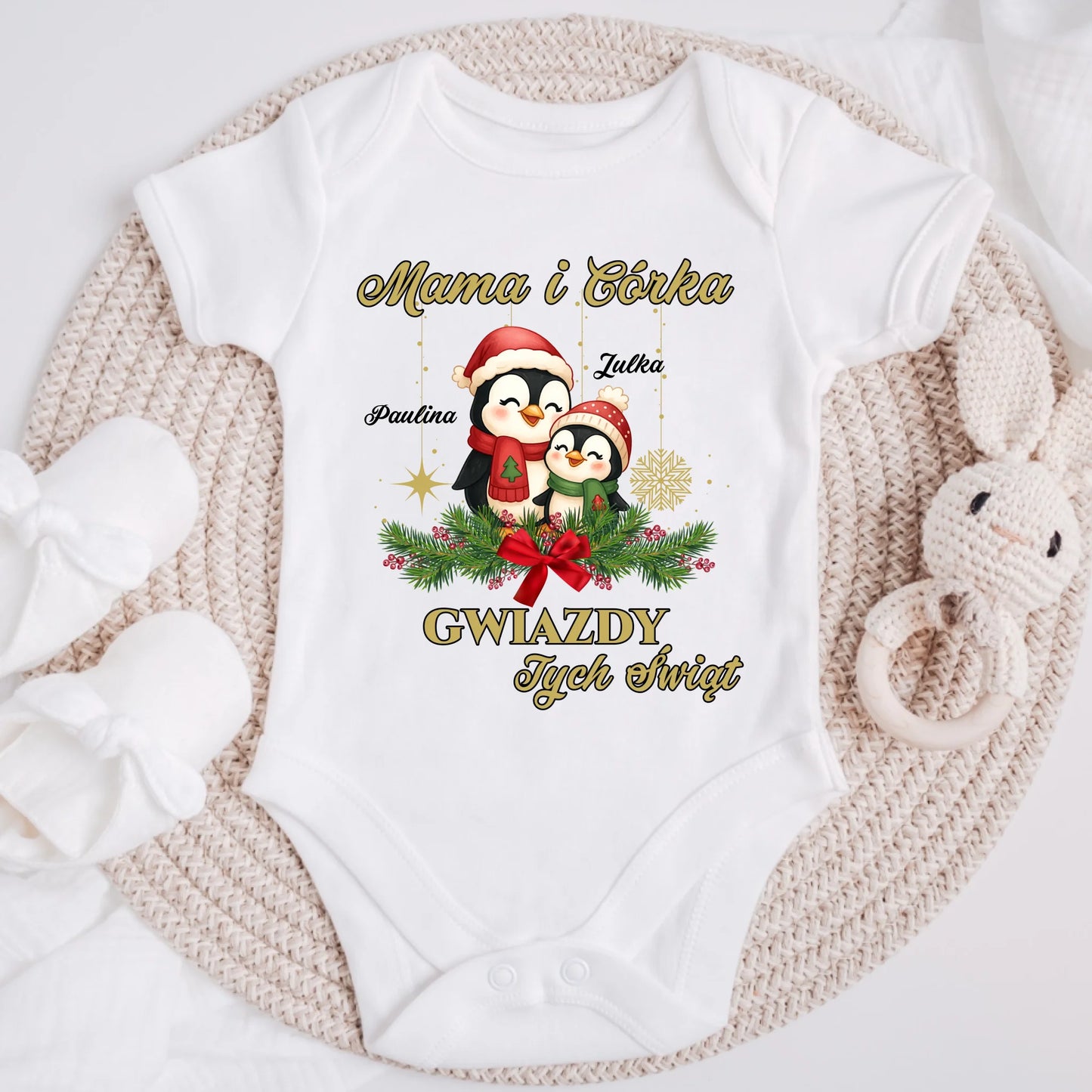 Koszulka świąteczna z pingwinkiem - mama i córka na święta - Prezent na święta #24259