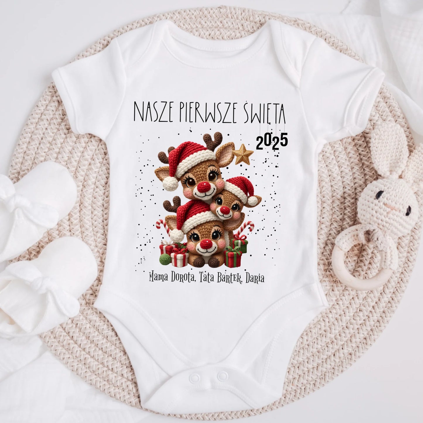 Koszulka świąteczna dla rodziny z reniferem - nasze pierwsze święta 2025 #9241