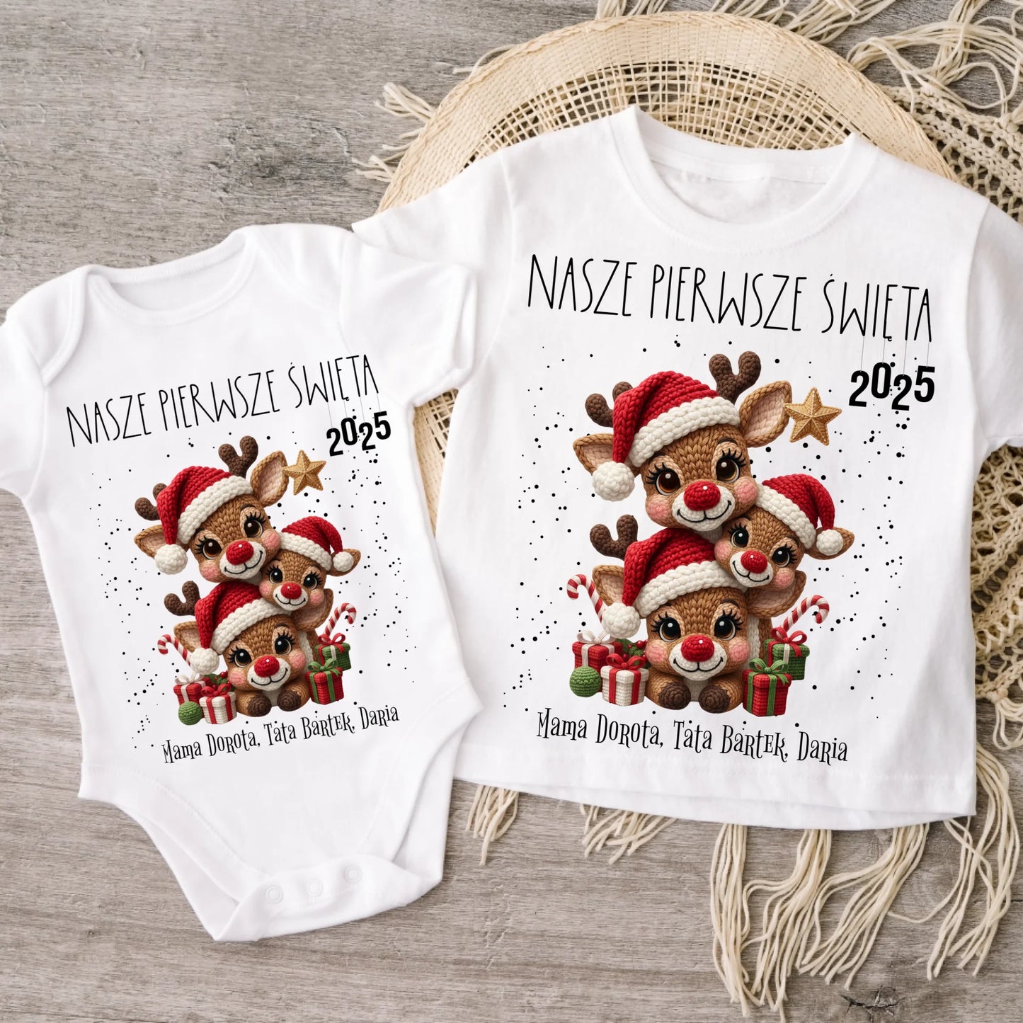 Koszulka świąteczna dla rodziny z reniferem - nasze pierwsze święta 2025 #9241