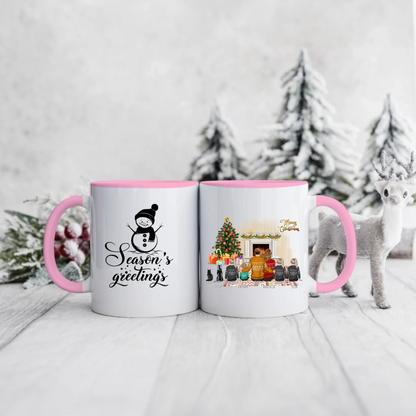 Świąteczny kubek personalizowany dla rodziny z pupilami SEASON'S GREETINGS | motyw z kominkiem #6