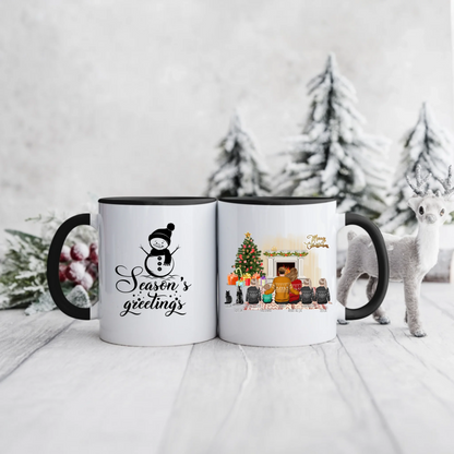 Świąteczny kubek personalizowany dla rodziny z pupilami SEASON'S GREETINGS | motyw z kominkiem #6