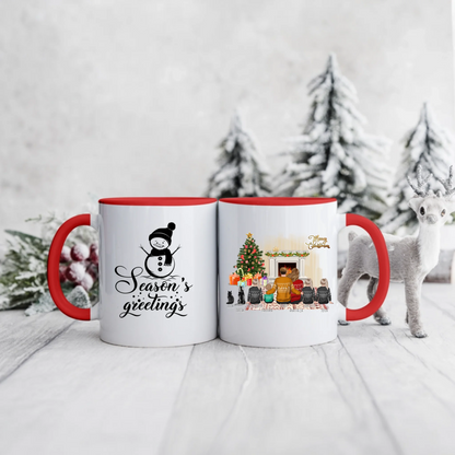 Świąteczny kubek personalizowany dla rodziny z pupilami SEASON'S GREETINGS | motyw z kominkiem #6