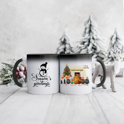 Świąteczny kubek personalizowany dla rodziny z pupilami SEASON'S GREETINGS | motyw z kominkiem #6