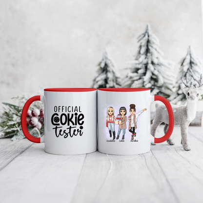Świąteczny kubek personalizowany dla przyjaciółek OFFICIAL COOKIE TESTER | zabawny motyw z personalizacją imion #97