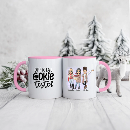 Świąteczny kubek personalizowany dla przyjaciółek OFFICIAL COOKIE TESTER | zabawny motyw z personalizacją imion #97