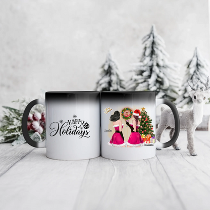 Świąteczny kubek personalizowany dla przyjaciółek HAPPY HOLIDAYS | motyw z choinką #2