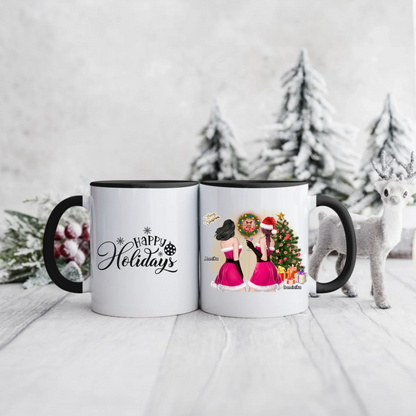 Świąteczny kubek personalizowany dla przyjaciółek HAPPY HOLIDAYS | motyw z choinką #2