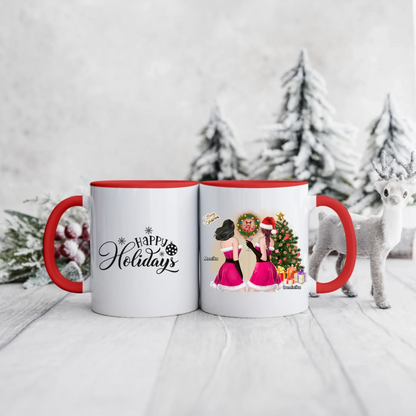 Świąteczny kubek personalizowany dla przyjaciółek HAPPY HOLIDAYS | motyw z choinką #2